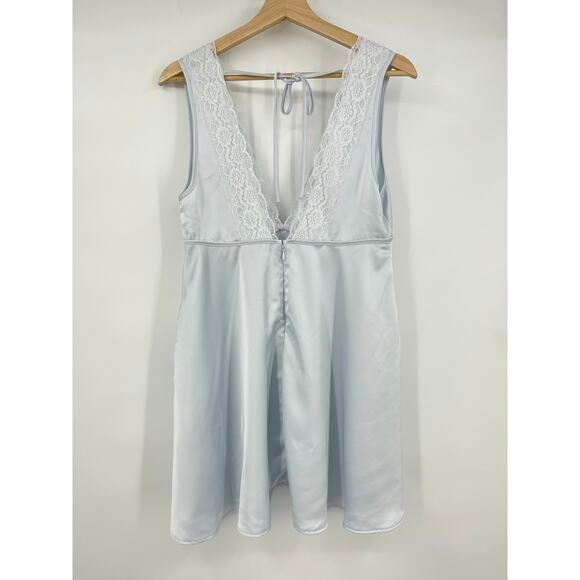 MAJORELLE | Libbie Mini Dress in Light Blue Babydoll Lace Trim Satin Coquette M - Picture 4 of 8